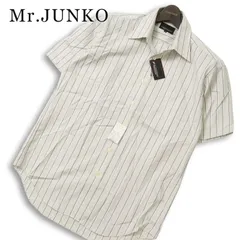 【新品 未使用】 Mr.JUNKO ミスタージュンコ 春夏★ 半袖 ストライプ シャツ Sz.M メンズ 灰 グレーのサムネイル
