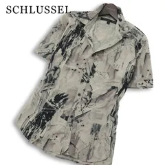 SCHLUSSEL シュリセル 春夏★ 半袖 総柄 抽象柄 スリム シャツ 日本製 Sz.3 メンズ 灰 グレーのサムネイル
