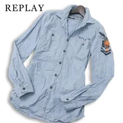 REPLAY リプレイ 通年★ 長袖 刺繍 ワッペン ヴィンテージ加工 ミリタリー デニム シャツ Sz.M メンズのサムネイル