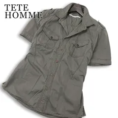 TETE HOMME テットオム 春夏★ 半袖 ウォッシュ加工 エポレット スリム ミリタリー シャツ Sz.7 メンズ 灰 グレーのサムネイル