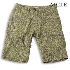 AIGLE エーグル 春夏★ ボタニカル柄 総柄 ウォッシュ加工 ショート パンツ Sz.M メンズ アウトドアのサムネイル