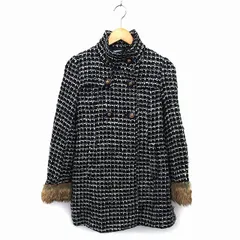 ダズリン dazzlin コート アウター ミディ丈 スタンドカラー ツイード フェイクファー ダブル S 黒 ブラック /NT15のサムネイル