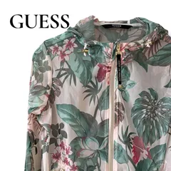 GUESS ゲス レディース シースルー パーカー XS グリーン ピンク ボタニカル柄 花柄 トロピカル メッシュ ジップアップ ブルゾン ゴールド金具 W82L01 日焼け防止 リゾート 1517BCのサムネイル