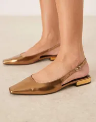 エイソス レディース シューズ パンプス サテン ASOS DESIGN Logan slingback ballet flats in bronze satin BRONZEのサムネイル