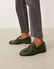 エイソス レディース シューズ スリッポン・ローファー ギャザー ローファー ASOS DESIGN Minnie ruched detail loafers croc GREEN CROC グリーンのサムネイル
