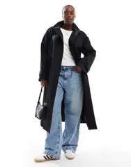 エイソス レディース アウター コート ASOS Curve ASOS DESIGN Curve longline trench coat Black ブラックのサムネイル