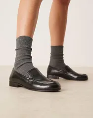 エイソス レディース シューズ スリッポン・ローファー ASOS DESIGN Melva clean round toe loafers Black ブラックのサムネイル
