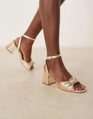 エイソス レディース シューズ サンダル ヒール ASOS DESIGN Hansel knotted mid heeled sandals GOLD ゴールドのサムネイル