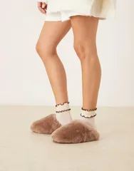エイソス レディース シューズ サンダル ASOS DESIGN Zori premium sheepskin mules in taupe Taupe トープのサムネイル