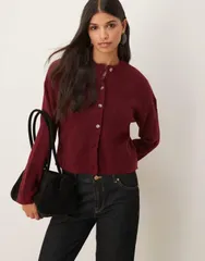 エイソス レディース アウター カーディガン ASOS DESIGN alpaca waisted cardigan in plum Plum プラムのサムネイル