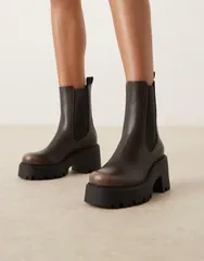 エイソス レディース シューズ ブーツ・レインブーツ チェルシーブーツ チェルシー ブーツ ヒール ASOS DESIGN Rae chunky heeled chelsea boots in choのサムネイル