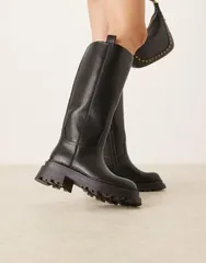 エイソス レディース シューズ ブーツ・レインブーツ ASOS DESIGN Cecilia chunky flat knee boots Black ブラックのサムネイル