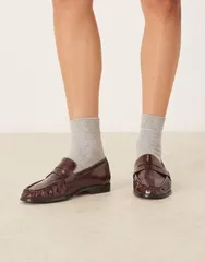 エイソス レディース シューズ スリッポン・ローファー ギャザー ローファー ASOS DESIGN Minnie ruched detail loafers Burgundy バーガンディのサムネイル