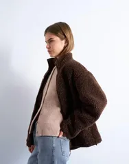 トップショップ レディース アウター ジャケット・ブルゾン フリース ジャケット Topshop oversized funnel fleece jacket in chocolate speckleのサムネイル