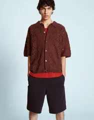 トップマン メンズ トップス シャツ フラワー柄 フラワー Topman relaxed floral crochet shirt BROWN ブラウンのサムネイル