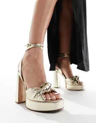 エイソス レディース シューズ サンダル プラットフォーム ヒール ASOS DESIGN Nikita knotted platform heeled sandals GOLD ゴールドのサムネイル