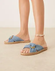 エイソス レディース シューズ サンダル デニム ASOS DESIGN Jade knotted espadrille mules denim BLUE DENIM デニムのサムネイル