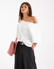 エイソス レディース トップス Tシャツ ASOS DESIGN slouchy off shoulder oversized tee WHITE ホワイトのサムネイル