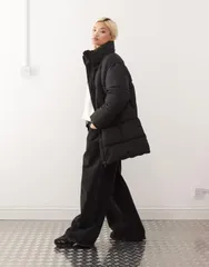 モンキ レディース アウター ジャケット・ブルゾン ドローコードウエスト コート Monki padded coat with drawstring waist Black ブラックのサムネイル