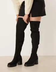 エイソス レディース シューズ ブーツ・レインブーツ スエード ヒール ASOS DESIGN Curve Kai chunky heeled over the knee bootsuedette Bのサムネイル
