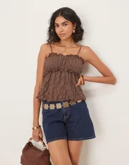 エイソス レディース トップス Tシャツ ASOS DESIGN festival textured babydoll top BROWN ブラウンのサムネイル