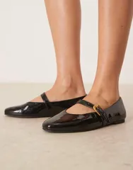 エイソス レディース シューズ パンプス ASOS DESIGN Leah mary jane ballet flats patent BLACK PATENT ブラックのサムネイル