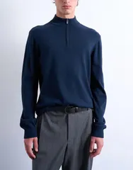 トップマン メンズ アウター ニット・セーター ウール Topman essential 14 zip funnel with wool NAVY ネイビーのサムネイル