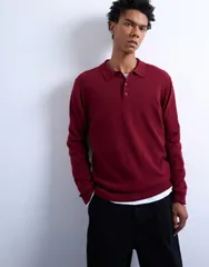 トップマン メンズ トップス ポロシャツ ニット Topman essential knit button polo Burgundy バーガンディのサムネイル