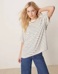 エイソス レディース トップス Tシャツ ヴィンテージ シャツ ASOS DESIGN boxy raglan sleeve tshirt in vintage navy stripe Multi sのサムネイル