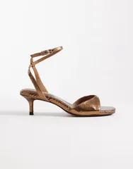 エイソス レディース シューズ サンダル ヒール ASOS DESIGN Heartfelt barely there kitten heel sandals in warm gold snake Bのサムネイル