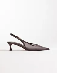 エイソス レディース シューズ ヒール メッシュ ASOS DESIGN Skip slingbackitten heel shoes in chocolate mesh Chocolate Meshのサムネイル
