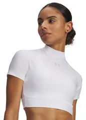 アンダーアーマー レディース トップス シャツ Under Armour Womens HeatGear Crop Mock WhiteHalo Gray ホワイトのサムネイル