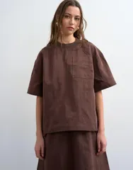 トップショップ レディース トップス Tシャツ Topshop structured woven tee in chocolate BROWN ブラウンのサムネイル