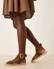 エイソス レディース シューズ サンダル ASOS DESIGN Wide Fit Jazzy whipstitch espadrille sandals in chocolate チョコレートのサムネイル