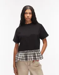 エイソス レディース トップス Tシャツ ギンガムチェック コントラスト ギンガム ASOS DESIGN double layer contrast gingham hem peplum top Bのサムネイル