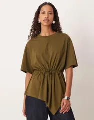 エイソス レディース トップス Tシャツ アシンメトリー ドローコードウエスト ASOS DESIGN drawstring waist detail tshirt with asymmetric hのサムネイル