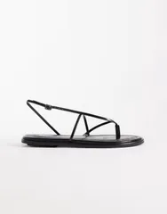 エイソス レディース シューズ サンダル ASOS DESIGN Freya strappy flip flop flat sandals Black ブラックのサムネイル