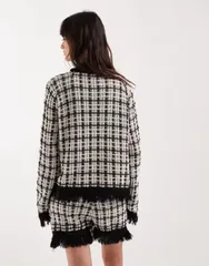エイソス レディース アウター カーディガン ツイード ニット ASOS DESIGN knitweed cardigand ecru part of a set BlackEcru エクリュのサムネイル