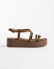 エイソス レディース シューズ サンダル サテン ASOS DESIGN Fleetwood strappy flat sandals in olive satin Olive satin オリーブのサムネイル
