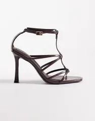 エイソス レディース シューズ サンダル ヒール ASOS DESIGNatalia caged tbar higheel sandals in chocolate チョコレートのサムネイル