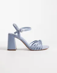 エイソス レディース シューズ サンダル ヒール ASOS DESIGN Heron knotted mid block heel sandals in pale blue ブルーのサムネイル