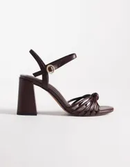 エイソス レディース シューズ サンダル ヒール ASOS DESIGN Heron knotted mid block heel sandals in chocolate Choc チョコレートのサムネイル