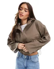 エイソス レディース アウター ジャケット・ブルゾン クロップド ASOS DESIGN cropped rubberized rain jacket withood in mushroomのサムネイル