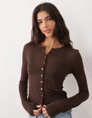 エイソス レディース アウター カーディガン シアー ASOS DESIGN sheer second skin cardigan in chocolate チョコレートのサムネイル
