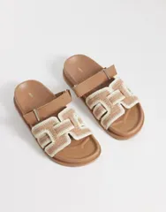 エイソス レディース シューズ サンダル ニット ASOS DESIGN Fion woven knit footbed sandals inatural NATURALのサムネイル