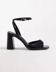 エイソス レディース シューズ サンダル ヒール ASOS DESIGN Honour barely there mid block heel sandals PU BLACK PU ブラックのサムネイル