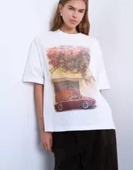トップショップ レディース トップス Tシャツ プリント グラフィック Topshop graphic oversized retro car printee IVORY アイボリーのサムネイル