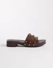 エイソス レディース シューズ サンダル ASOS DESIGN Fallen clog sandal slides in chocolate チョコレートのサムネイル