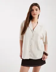 エイソス レディース トップス シャツ リネン ASOS DESIGN camp collar linen shirt in oatmeal オートミールのサムネイル