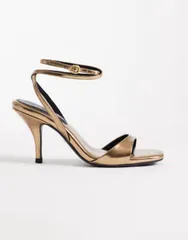 エイソス レディース シューズ サンダル ヒール ASOS DESIGN Hope barely there mid heel stiletto sandals in warm BRONZE ゴールドのサムネイル